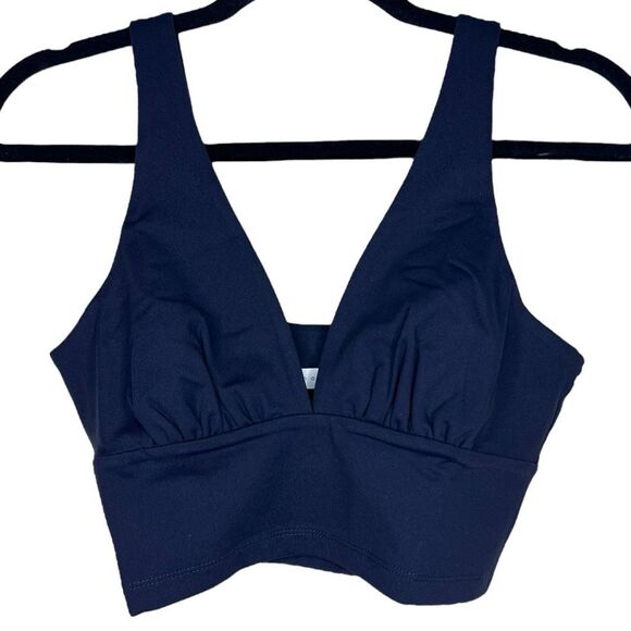 NEW Susana Monaco V Neck Crop Top Midnight Blue Medium - Picture 1 of 6